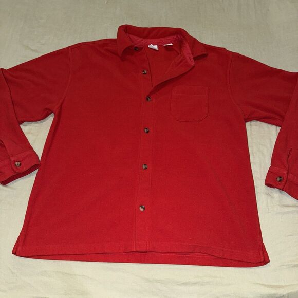 Gap Shacket Large Red Fleece Lined Long Sleeve Collared Pocket Button Front - Picture 3 of 8
